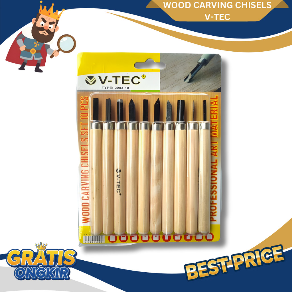 V-Tec Wood Carving Chisels Set 10 Pisau Ukir Set 10 Alat Ukir Kayu VTec - Set