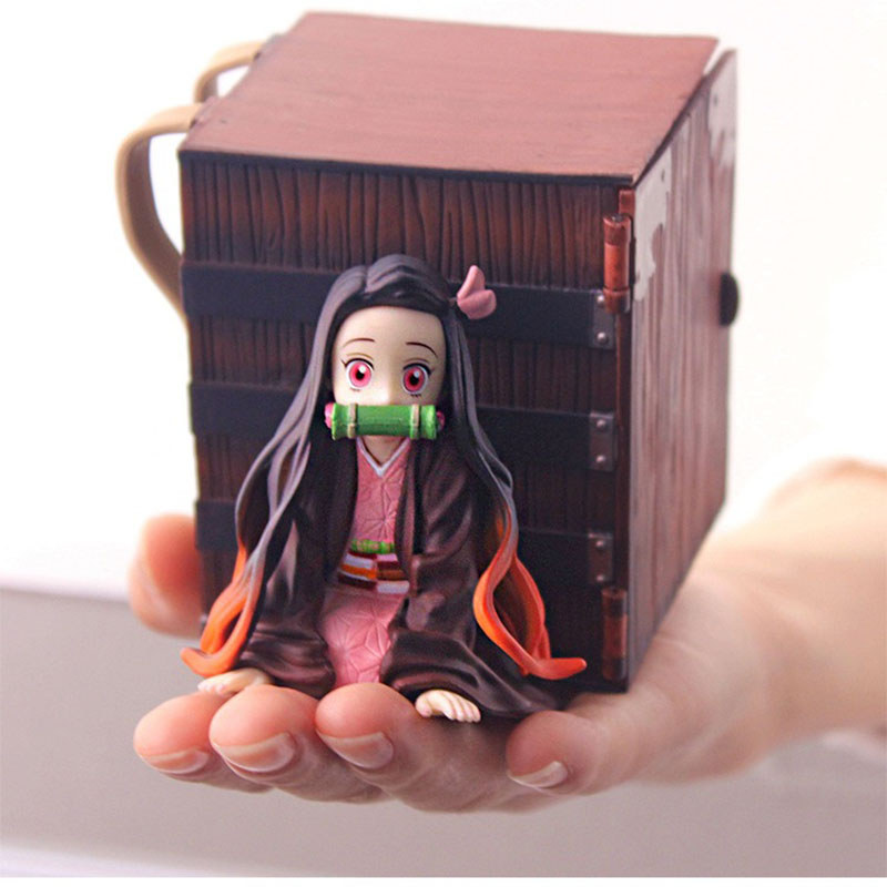 9CM Kawaii Demon Slayer Nezuko With Box Up Art Mini Cute Kimetsu No Yaiba Figurine Lovely Model Doll