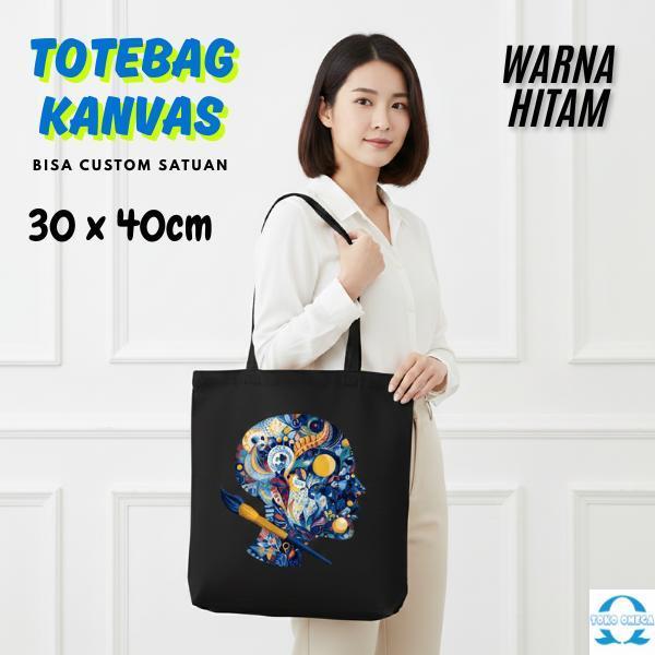 Totebag Custom Hitam 30x40 Kanvas Tebal Premium Cocok sebagai Goodie Bag Seminar dan Kegiatan Bisnis