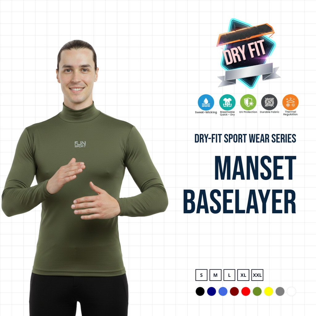 Manset Pria Baselayer Olahraga Tangan Panjang Bahan Spandex Gunung Hiking