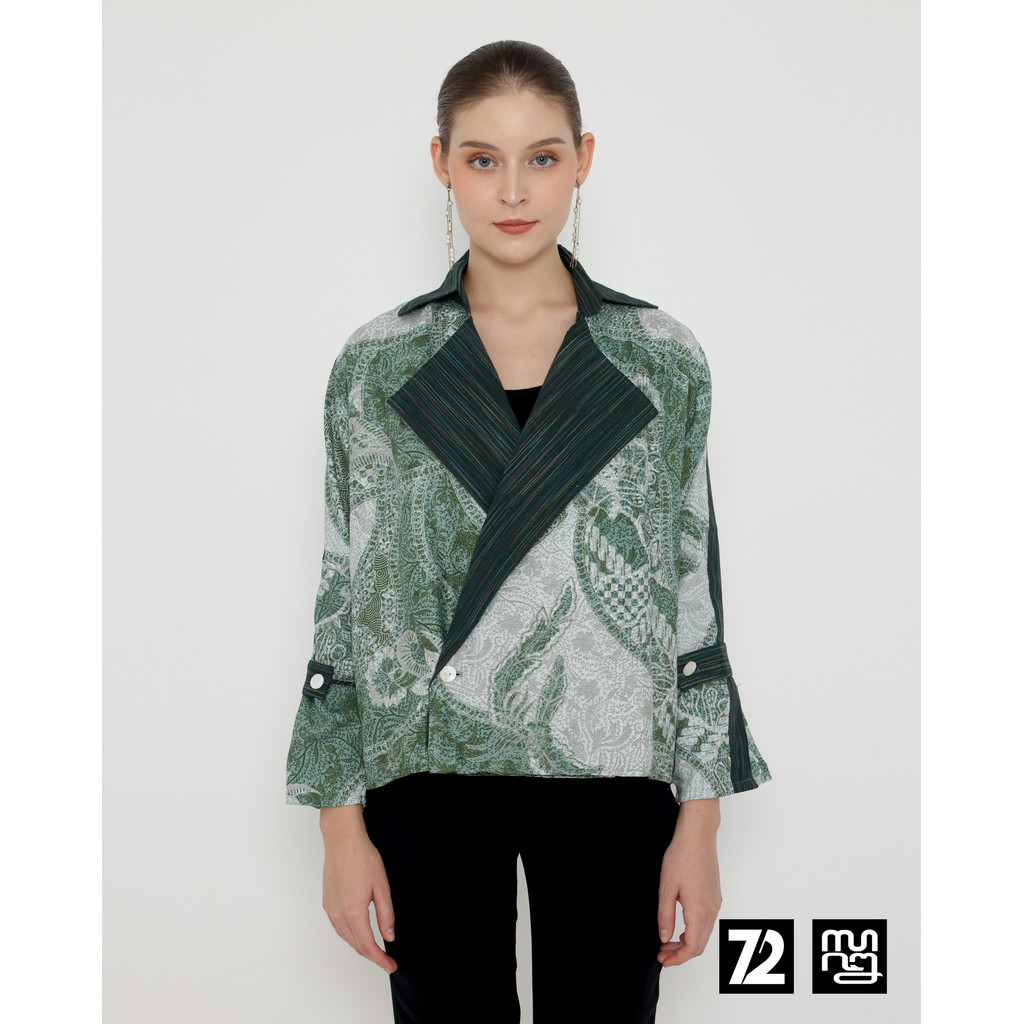 BLOUSE BATIK PREMIUM Katun Wanita Osse Kombinasi Lurik Warna Hijau 72 Batik x WearLori 726090