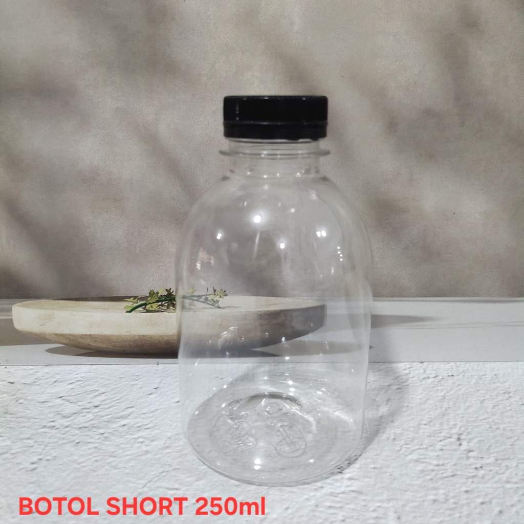 (PER PCS) Botol SHORT 250 ml Botol Plastik Unik Kecil 14,5 gram Tinggi 11 cm Diameter 6,5 cm Pendek 