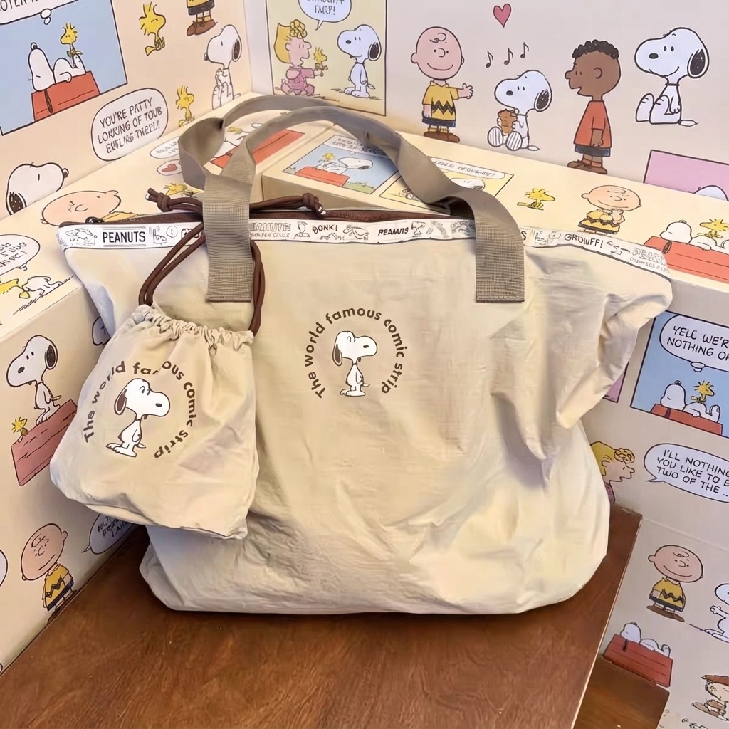 Jepang Cute Snoopy Kapasitas Besar Kantor Tas Bagasi Tas Trolley Kasing Kantong Kanvas Lipat Nyaman 