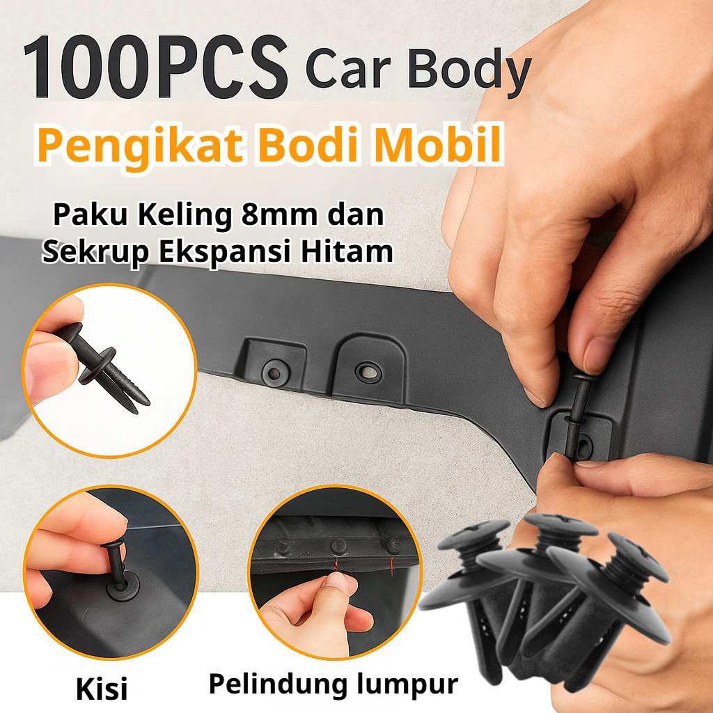 Klip Plastik Rivet Pengencang Mobil Sekrup Ekspansi Paku Keling 8Mm Hitam