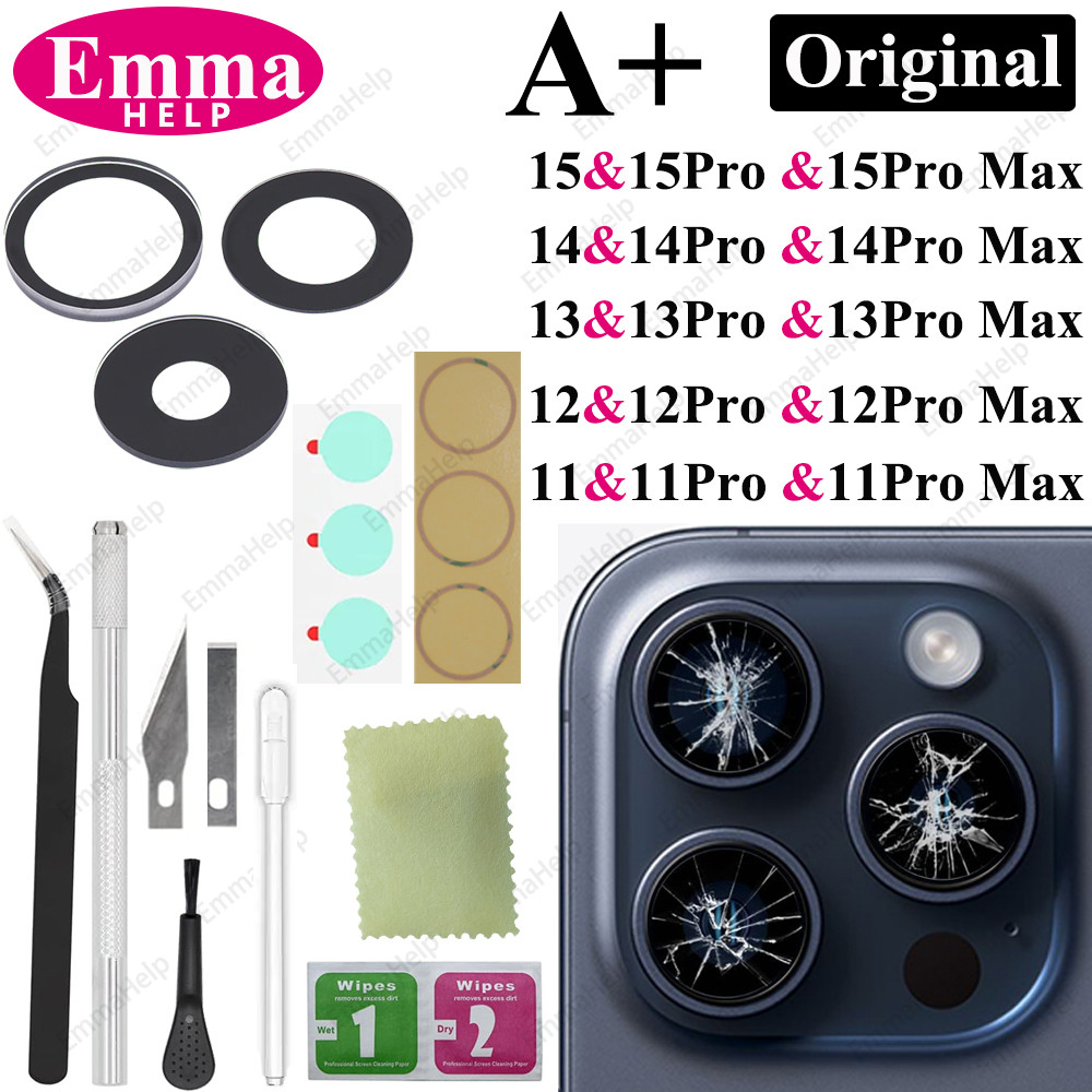 1 Set Original Sapphire Back Camera Lens Glass for iPhone 15 14 13 12 11 Pro Max Plus Mini with Adhe