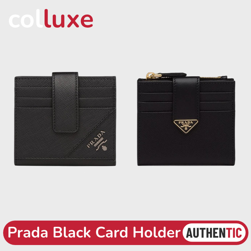 Menyediakan resi  Prada Black Card Holder Zipper wallet Tas Zip Pemegang Kartu