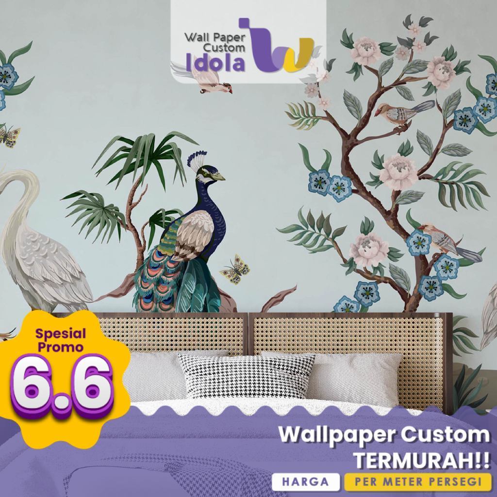 Wallpaper Dinding Ruang Makan Motif Chinoiserie Bunga Premium Quality
