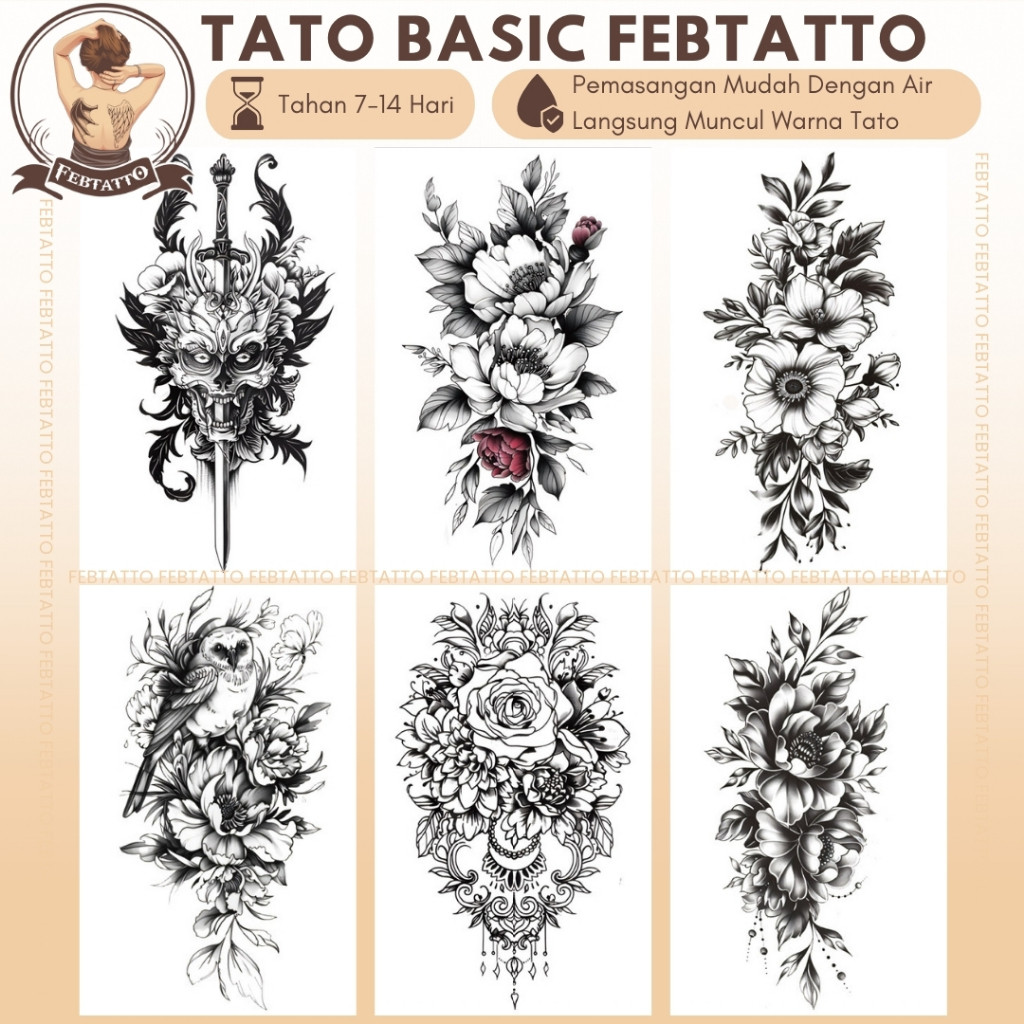 TERBARU Stiker Tato Temporer Tahan 1-2 Minggu 11x21cm Tatto Temporary Semi Permanent bunga salib ped