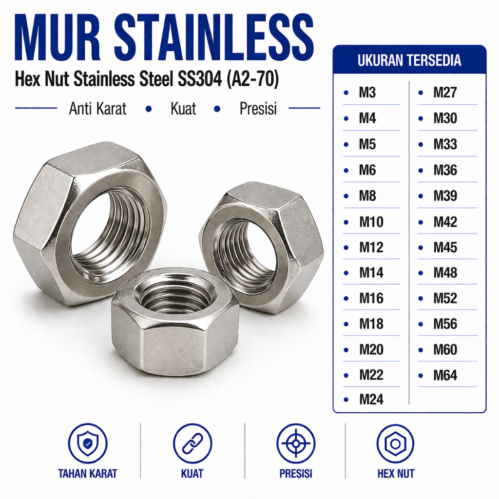 SS304 Mur M56 / Mur Stainless M56 / Hex Nut M56 SUS304 / A2-70
