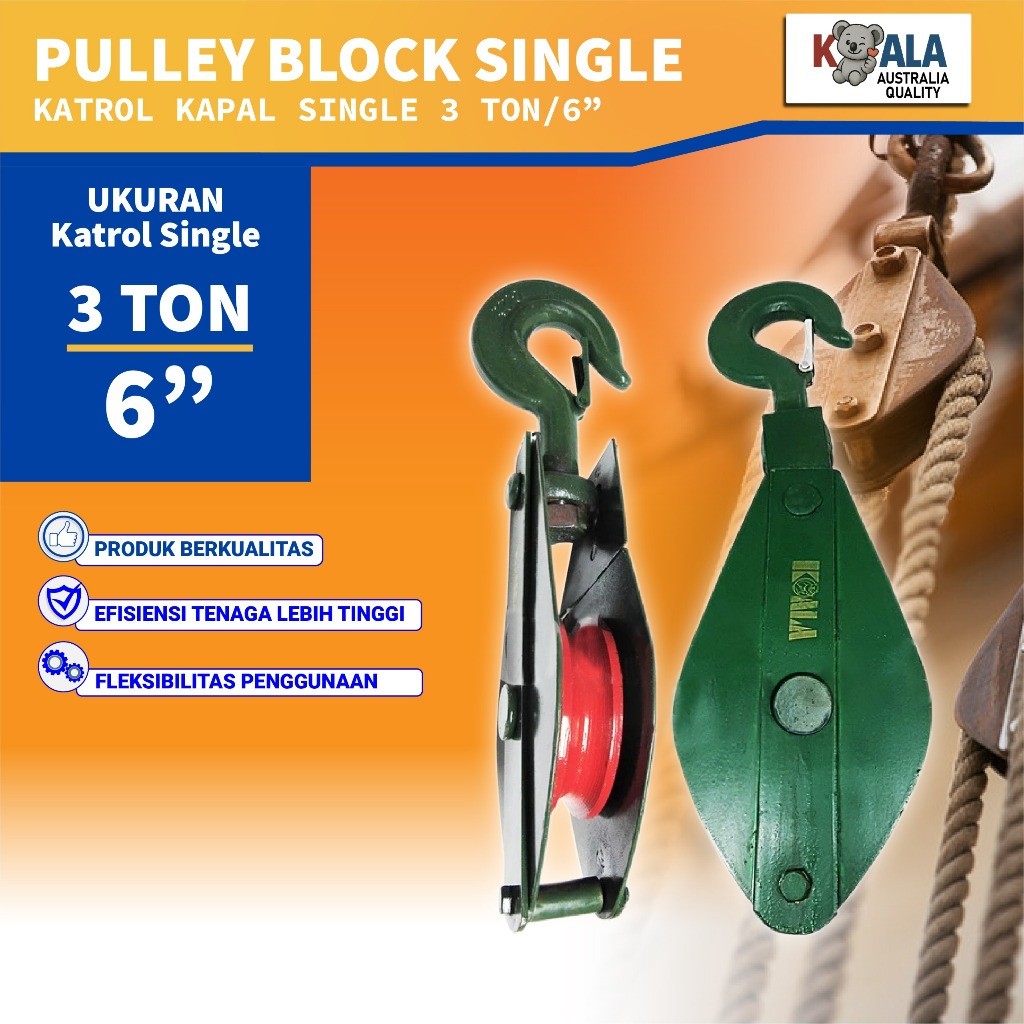 GILISHOP KOALA Katrol Kapal Kerekan Katrol Pulley Block Double Single 4" 5" 6" Inch 1 Ton 2 Ton 3 To