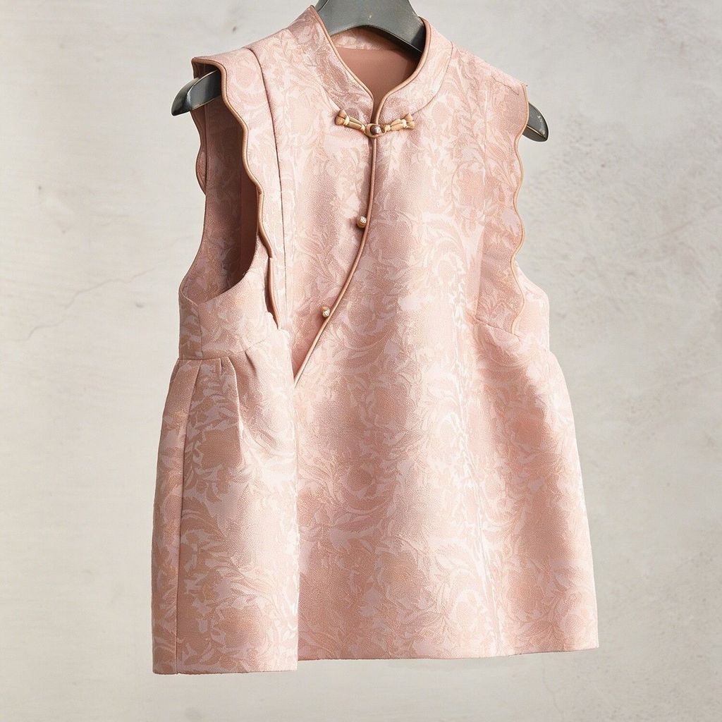 Jaket rompi wanita baru berbahan satin jacquard dengan detail ruffle