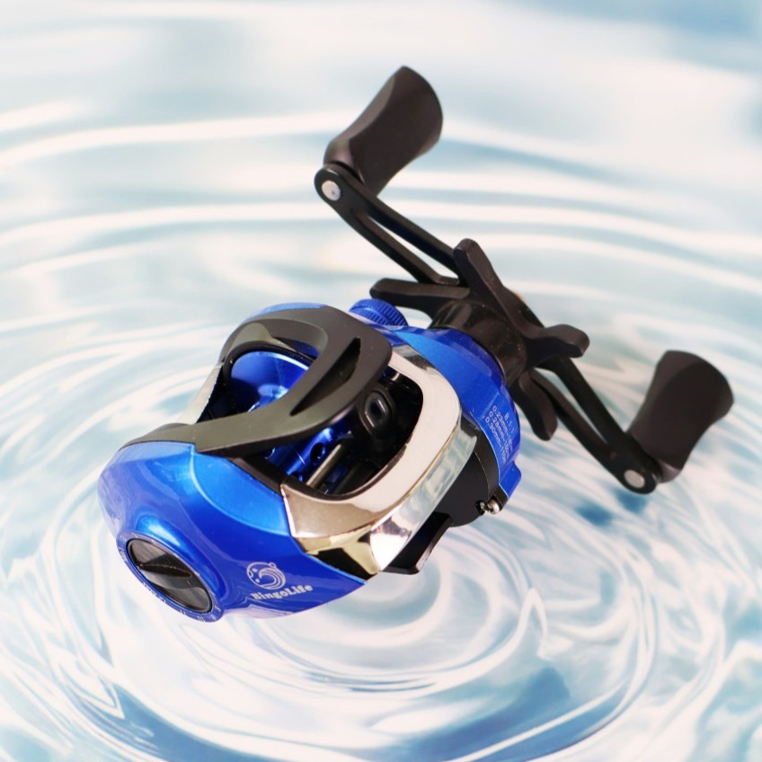 Reel Tetesan Air Biru Logam 8.1:1 Senar Antiledakan Rem Magnetik Mikro Umpan Pancing Laut Roda Panci