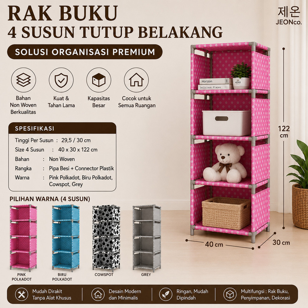 RAK BUKU 5 tingkat 4 susun Tutup Belakang lemari kain Grid Portable Multifungsi Sepatu baju tas helm