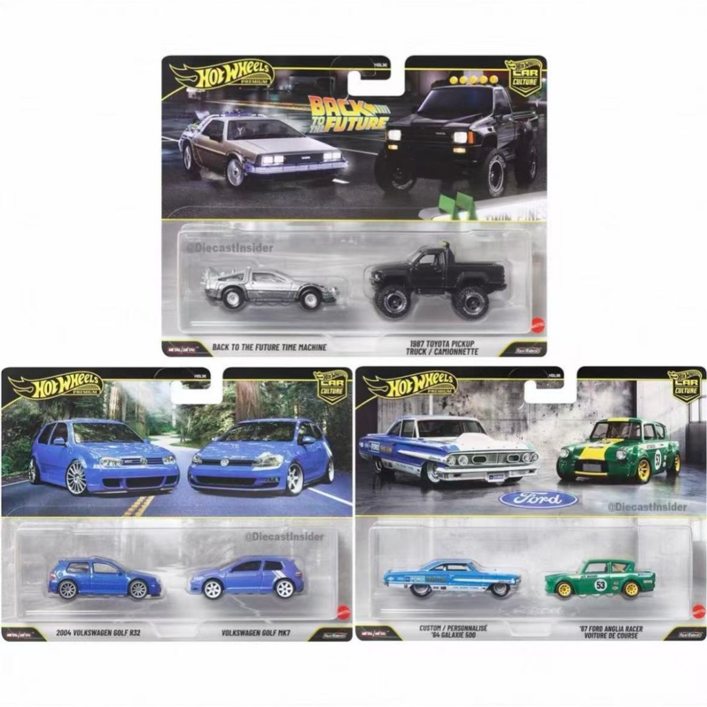 Hot Wheels HBL96 Car Culture 2Pack eCast Models 164 Volkswagen Golf & Back To The Future Ford Cars M