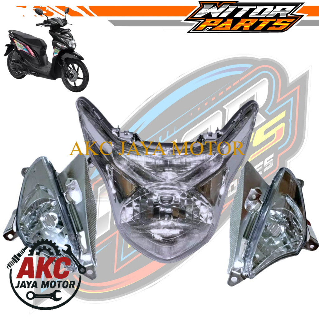 Reflektor Depan Plus Sen Kanan Kiri Motor Honda Beat Pop / Reflektor Lampu Depan Dan Sen Sein Kanan 