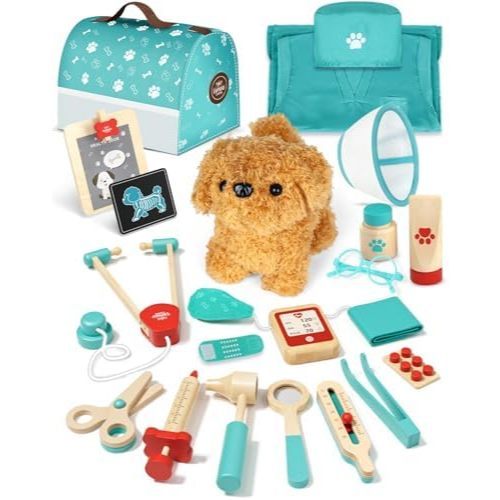Lehoo Castle Wooden Doctor Kit for Kids, Vet Play Sets,Veterinarian Kit Play Doctor Set Medical Kits