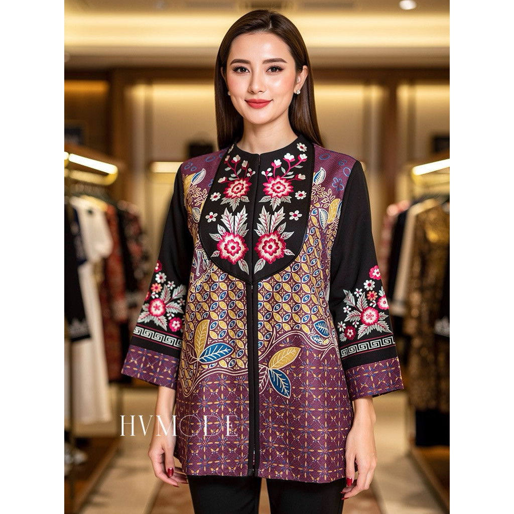 Blouse Batik wanita trikot Bordir batik sultan - Suny blouse