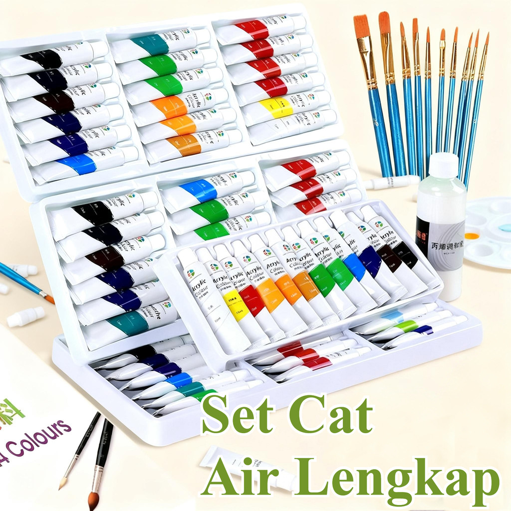 Set Cat Akrilik 12ml untuk Pemula & Anak - Tahan Air, 12/18/24/36 Warna Cat Lukis