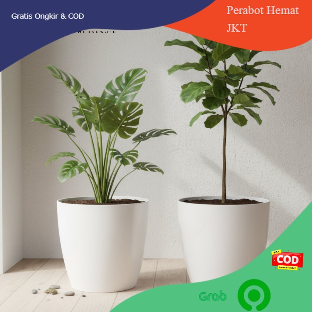 Pot Plastik Besar PUTIH Minimalis Pot Tanaman Jumbo Ember Mandi Plastik Dengan Roda