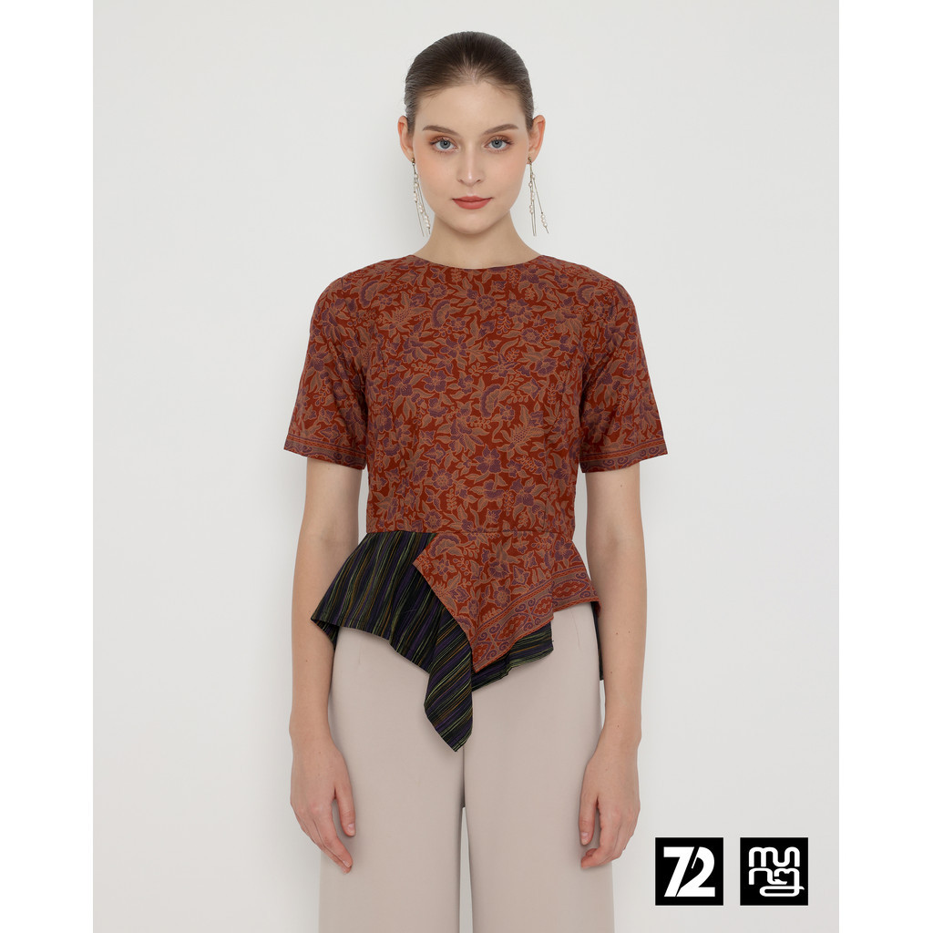 BLOUSE BATIK PREMIUM Katun Wanita Trixie Kombinasi Lurik Warna Maroon 72 Batik x WearLori 726071