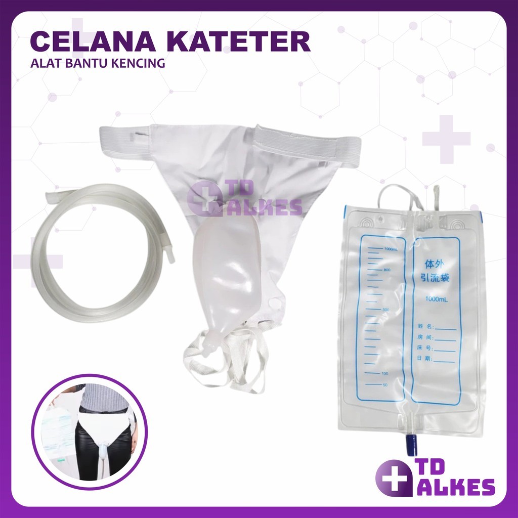 Celana Kateter Urine Pria Wanita Alat Bantu Kencing Kantong Urinal Bag Lansia Orang Tua Pasien