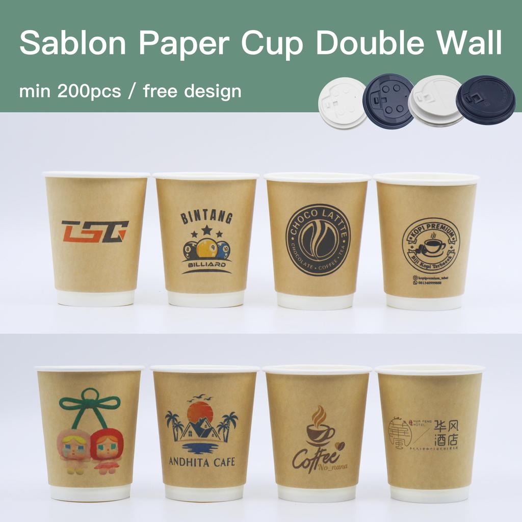 Sablon Papercup Double Wall Kraft  8oz 12oz 16oz 22oz Gelas kertas kopi Gelas kertas bubble tea Desa