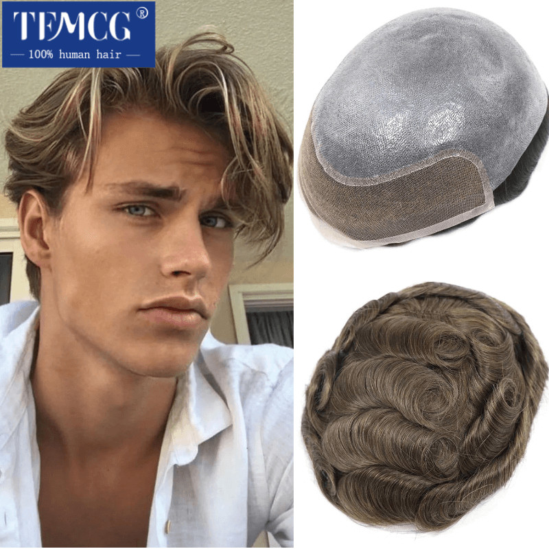 8x10 BIO Swiss Lace With PU Base Toupee Men Wig 100% Human Hair Male Hair Prosthesis Natural Hairlin