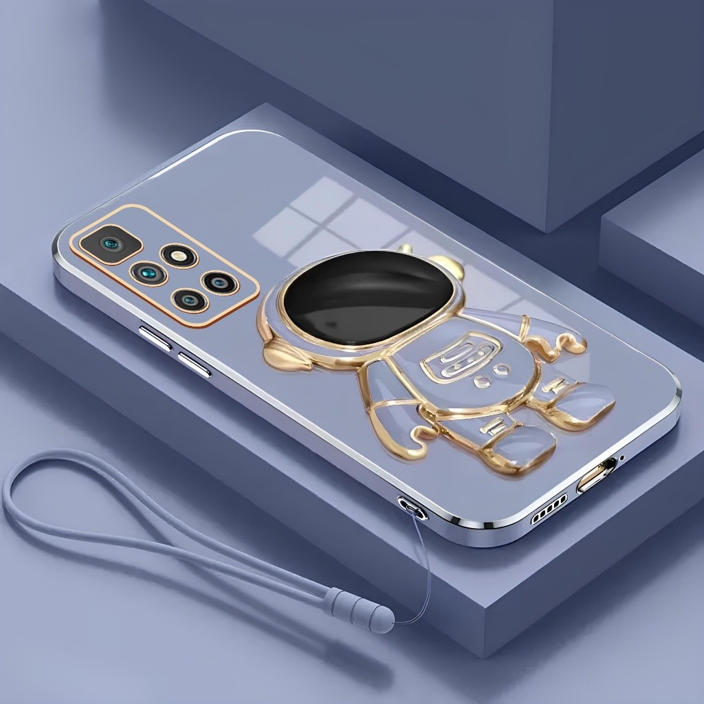 Soft Case Xiaomi Redmi 10 / 10 Prime Dudukan Lipat Astronot Plating Free Tali Lanyard Casing Hp
