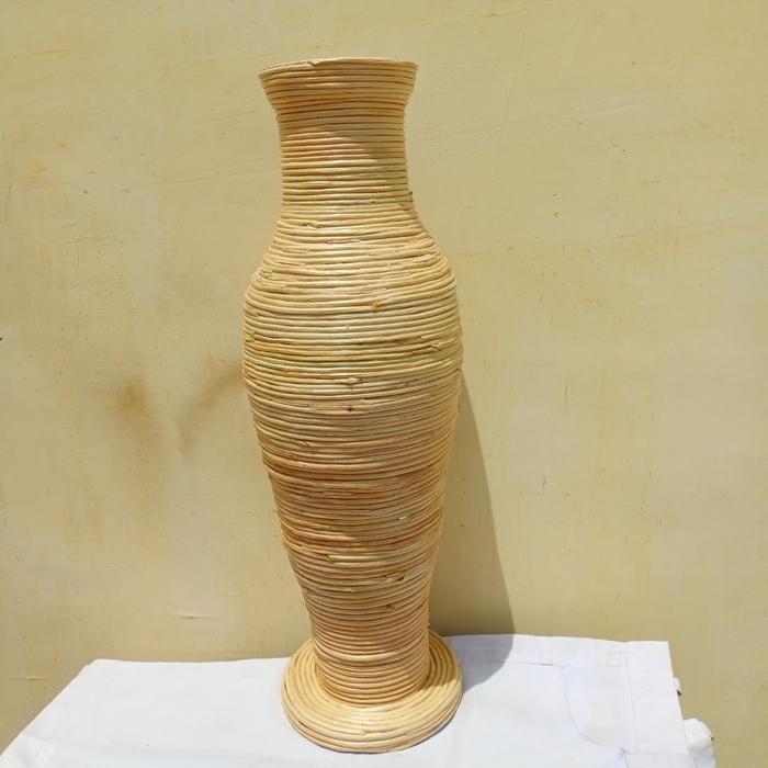 Pot Guci Akar Rotan/Pot Guci Mendong/Pot Bunga Kering/Pot Guci Rustic Buah - Akar putih, Tinggi 40cm
