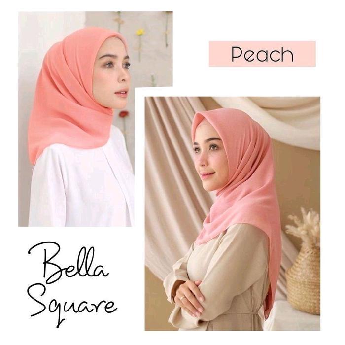 Kerudung Segi Empat Bella Square Bella Square POLYCOTTON PREMIUM [ WARNA PEACH ] 100% Real Pict - Pe