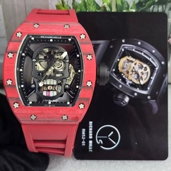 On Time24 Jam tangan Automatic Swiss Tourbillon RM 052-01 Skull Red Carbon fullset