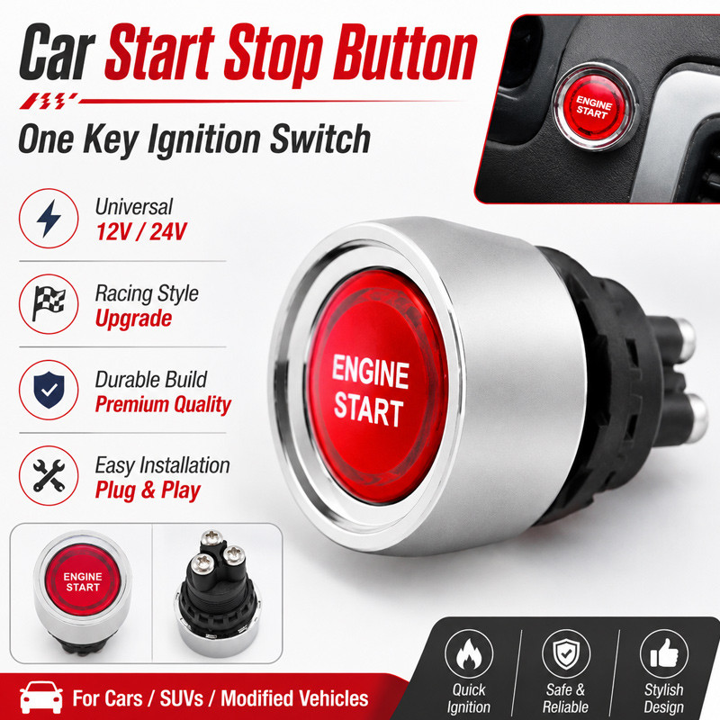 Saklar Tombol Start LED 50A12V Universal Untuk Mobil Pengganti Starter Engine Keyless LED Switch on 