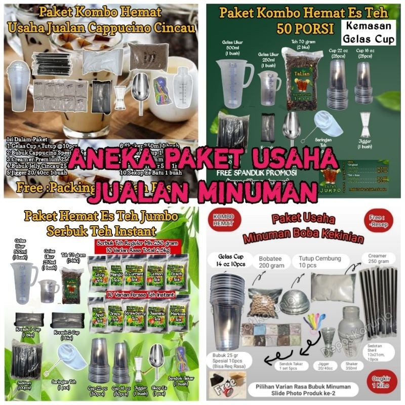 Aneka Paket Jualan Minuman Es Teh Jumbo dan Minuman Boba Paket Usaha Minuman Viral