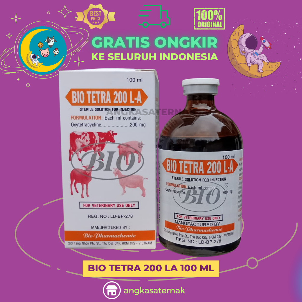 BIO TETRA 200 LA 100 ML - AB Untuk Hewan Ternak Sapi Kambing Domba Kuda Unggas