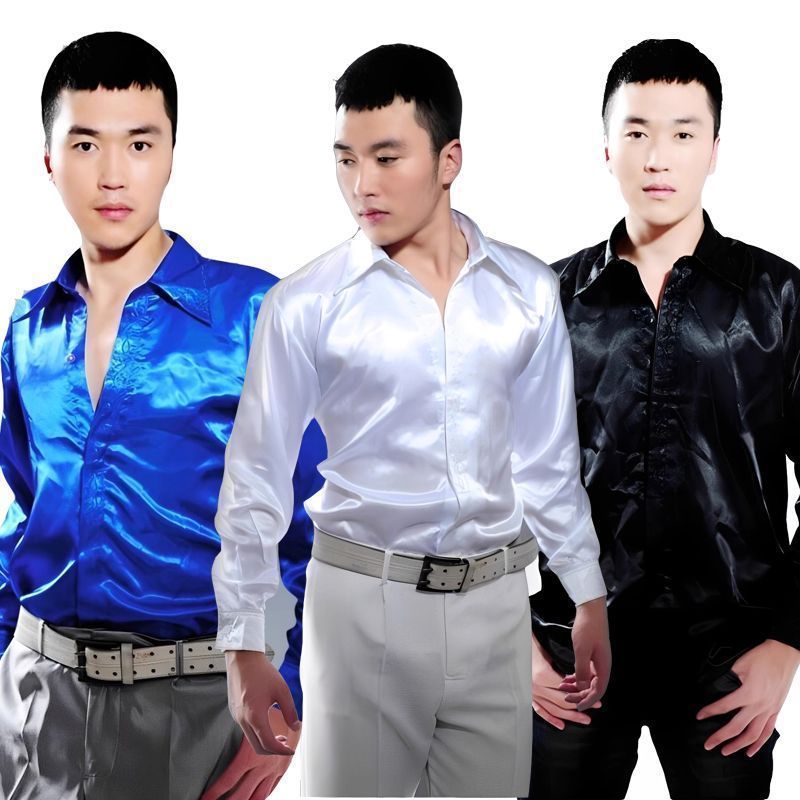 2025 New Satin Shirt Long Sleeve Men's Shirt