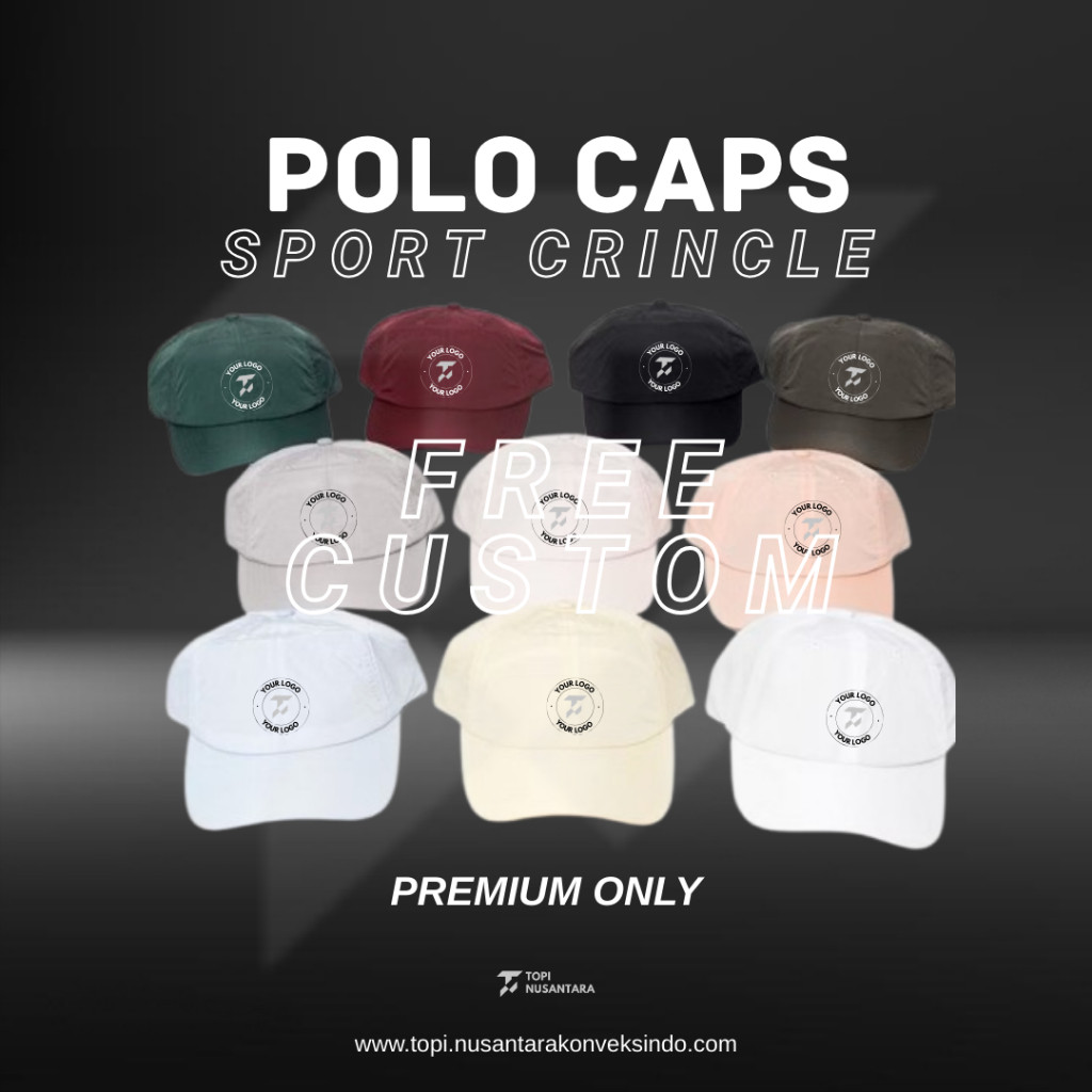 CANDUSHOP Premium Crincle Topi Sport Polocaps I Topi Sport | Polo Caps | Topi Polos | Topi Custom