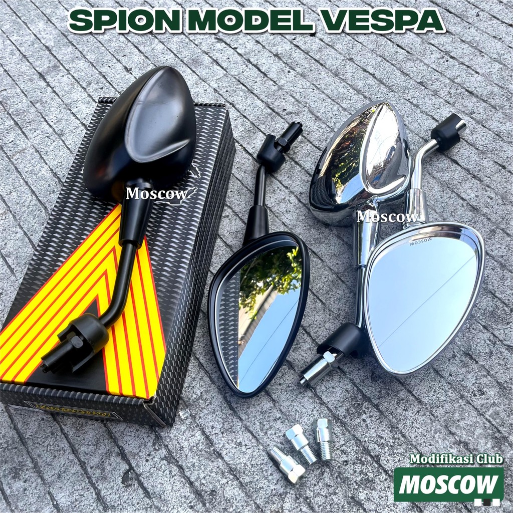 SPION MOSCOW H3350 MODEL VESPA KACA BENING DATAR BODY FULL BLACK / CHROME SPION MOTOR VESPA VARIASI 