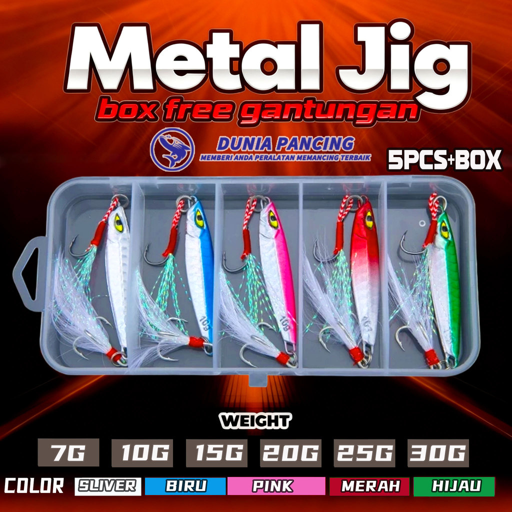5PCS Umpan Pancing Jigging Set Box 7g/10g/15g/20g/25g/30g Hook Memancing Spinner Umpan Laser Metal J