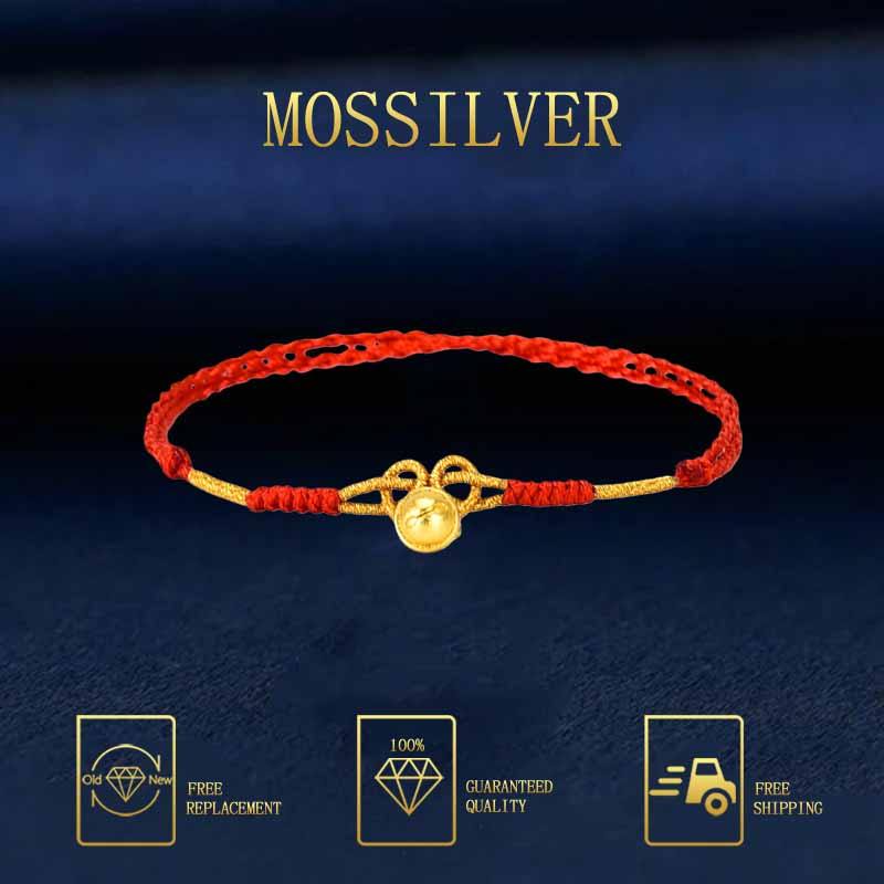 MOSSILVER Gelang Kaki Lonceng Kecil Emas Buatan Tangan Anyaman Tali Kaki Keberuntungan