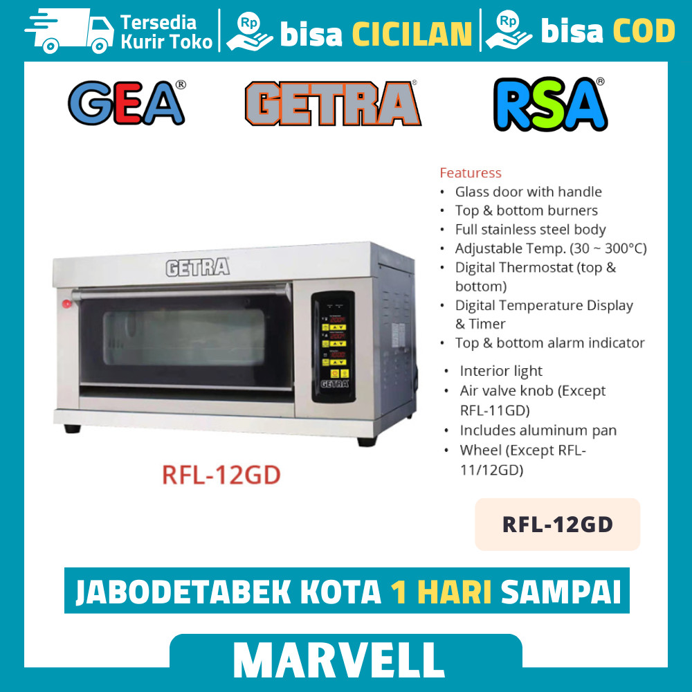Oven Gas Api Atas Bawah Getra RFL 12GD Oven Roti 1 Deck 2 Tray Garansi Resmi