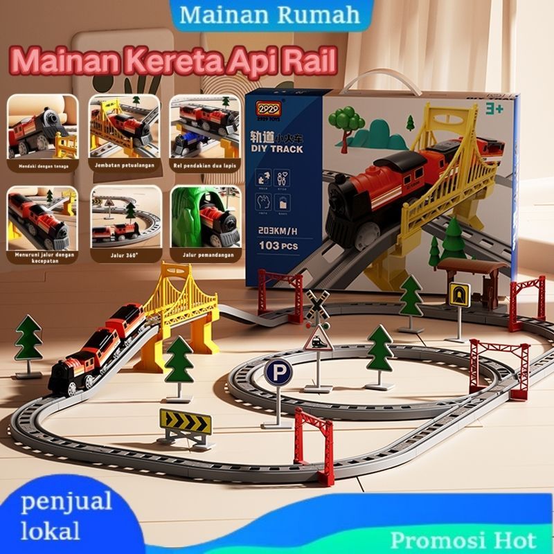 [Local Delivery] Set mainan mobil rel listrik DIY perakitan serbaguna kereta mini rel roller coaster