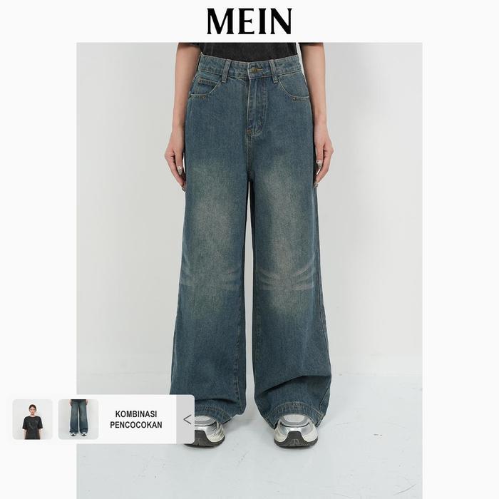 [MEIN] [UPGRADE] GIRL POWER Celana Panjang High Waist  Baggy Jeans Pinggang Tinggi Gradien Longgar B