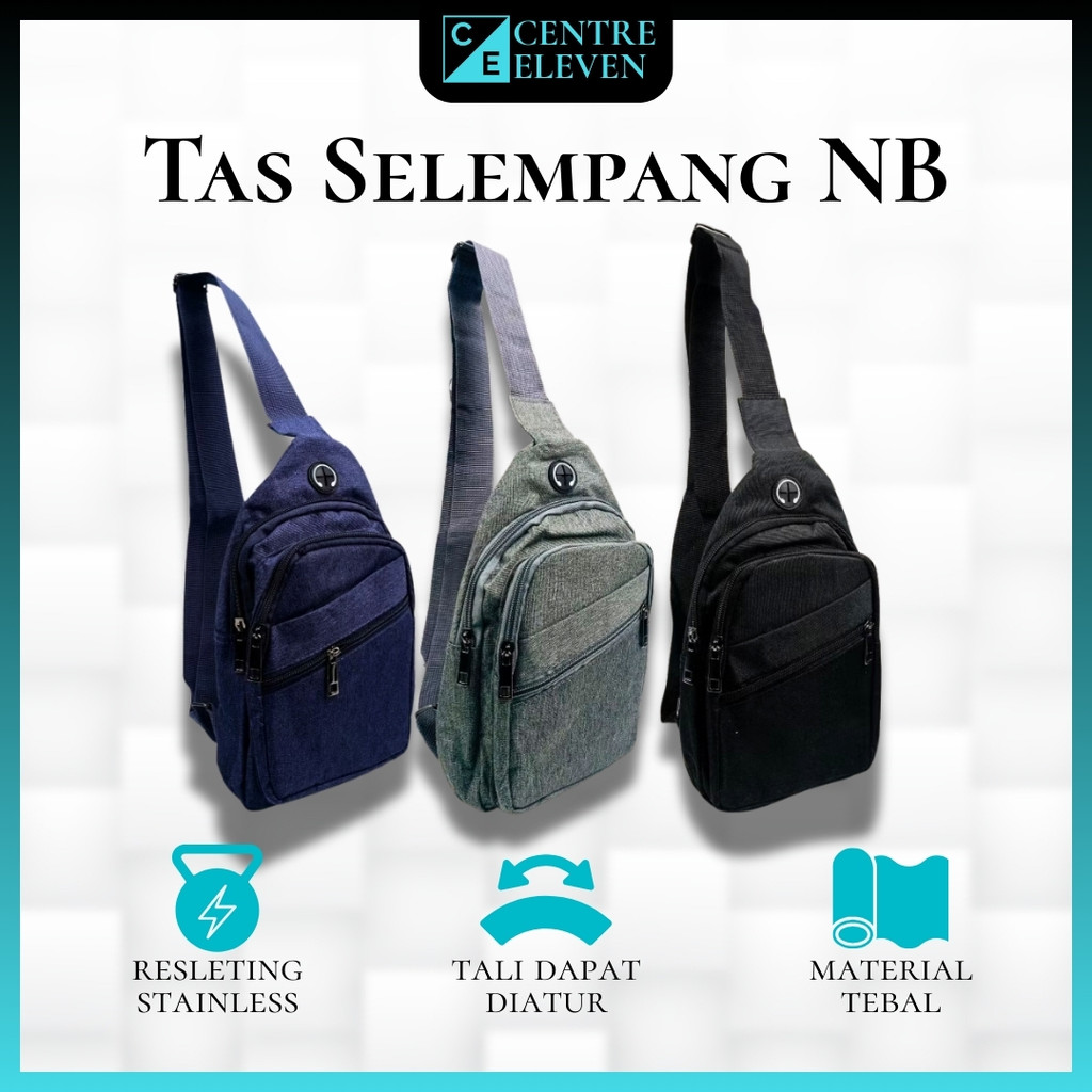 TAS SELEMPANG NB - Pria Dewasa Sling Bag Canvas Polos Tebal Halus, 4 Lubang Resleting Casual Premium