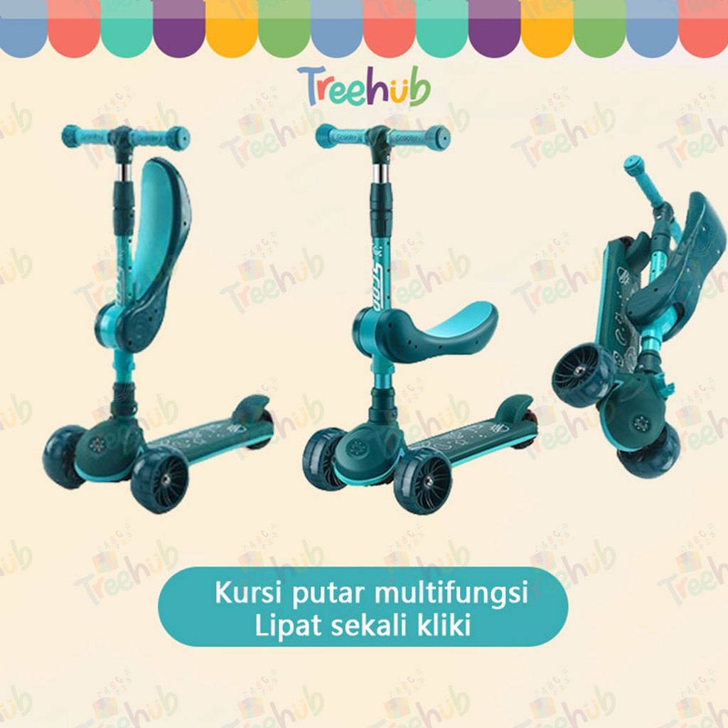 Mainan anak Treehub 3in1 Scooter Anak Skuter Otoped Sepeda Duduk 3 Roda Multifungsi Ada Musik Lagu L