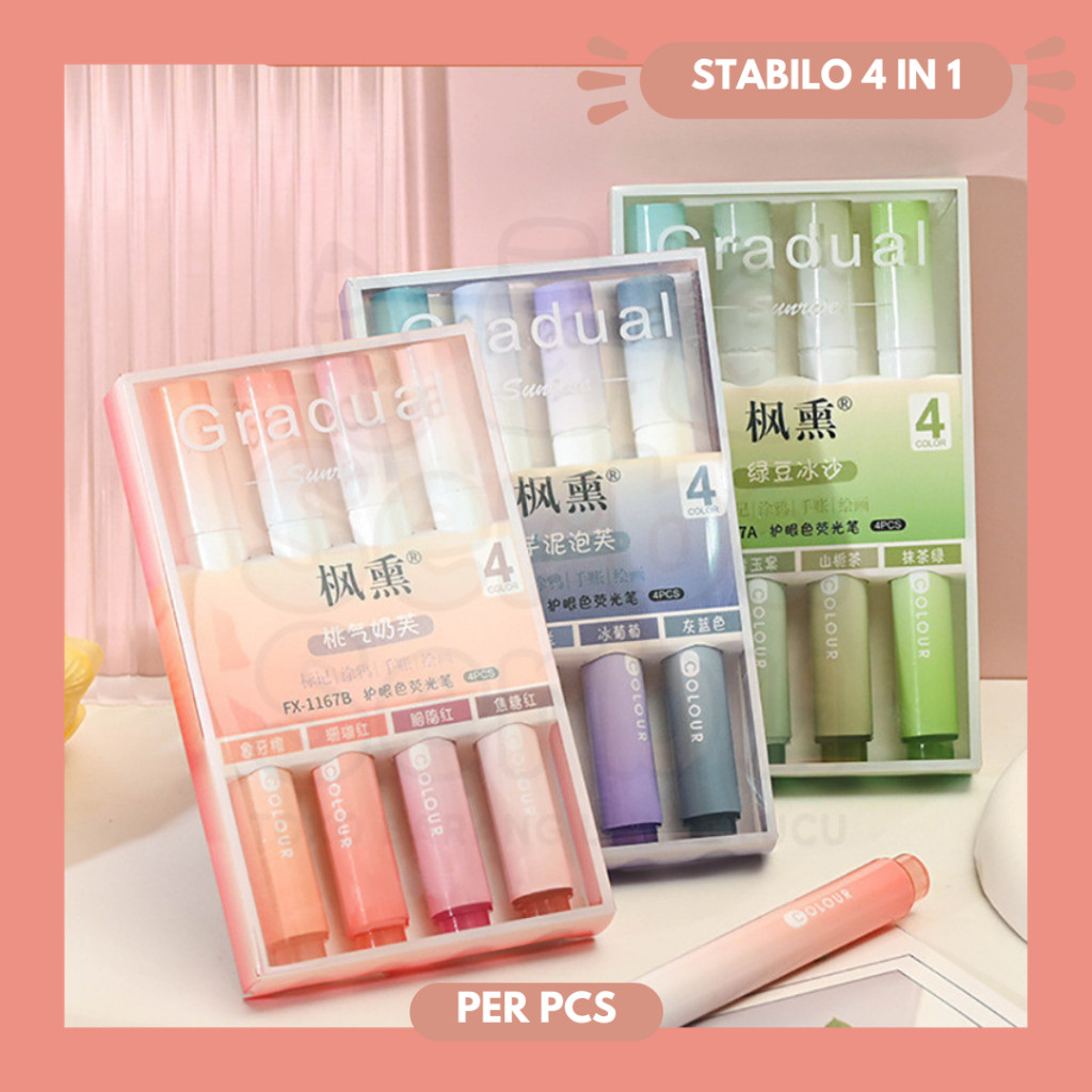 SSM - 1 SET STABILO PASTEL HIGHLIGHTER STABILO 4 IN 1 WARNA PASTEL