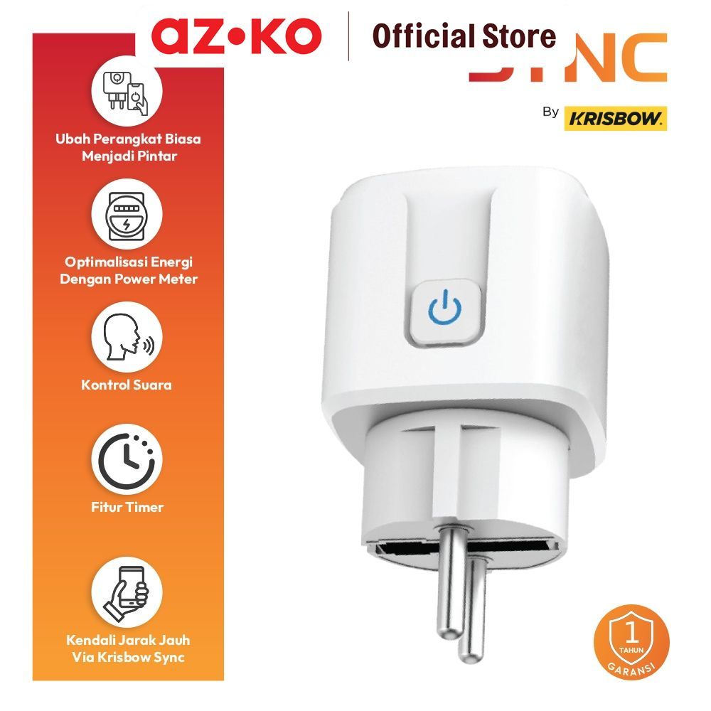 AZKO Krisbow Sync Steker Smart Plug Ue Dengan Monitoring Function Adaptor Adapter Konektor Connector
