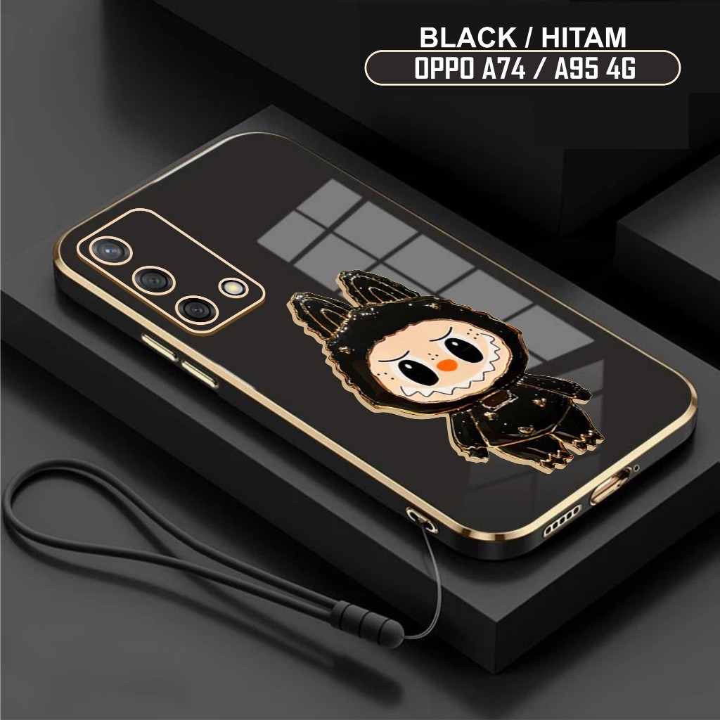 Soft Case Oppo A54 A74 A95 4G Casing Labubu Dudukan Miror Kaca Free Tali Lanyard Gantungan Hp