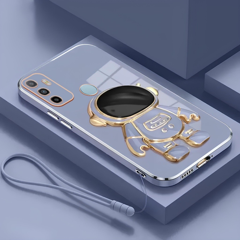 Soft Case Oppo A53 A33 A53s 4G 2020 Casing Dudukan Lipat Astronot Plating Free Tali Lanyard Handphon