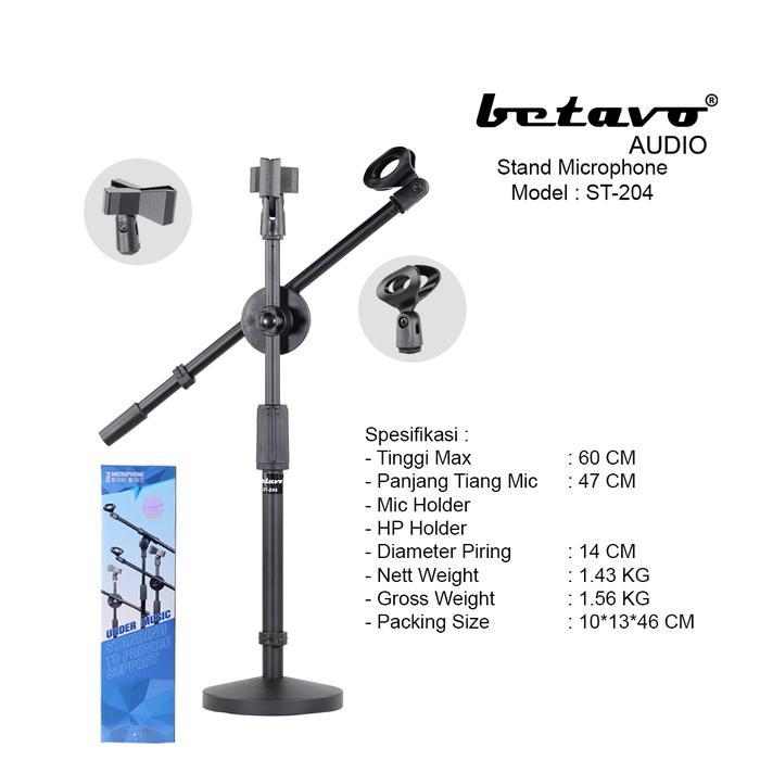 Professional Betavo Audio Stand Mic ST 204 | Mic Holder & Mic Holder Jepit | Piringan Bulat | Besi