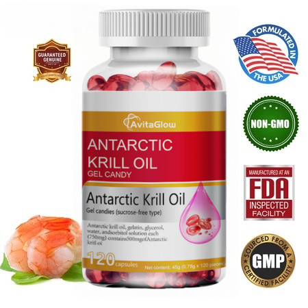 AvitaGlow Antarctic Krill Oil  - with Omega-3 EPA, DHA, Astaxanthin and Phospholipids